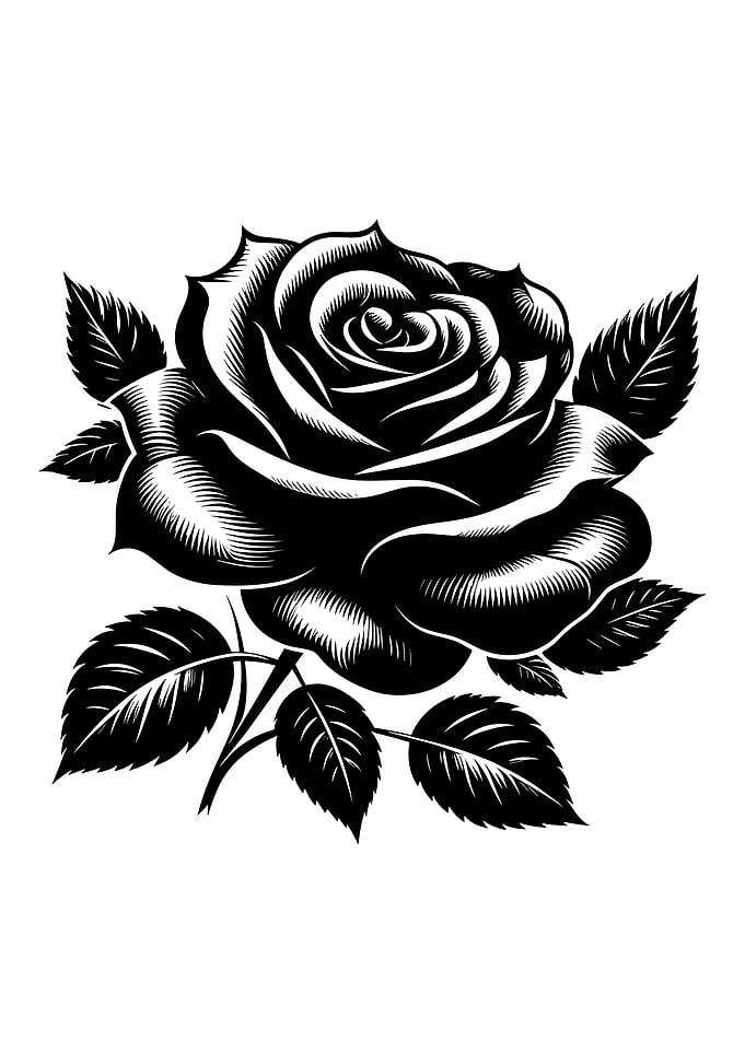Black and White Rose Illustration floral graphic cute plant design