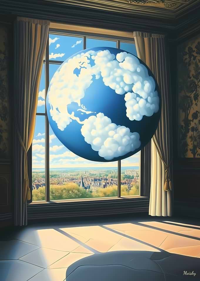 Surreal Floating Earth with Cloud Patterns