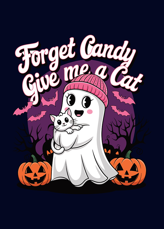 Ghost with Cat Halloween Design