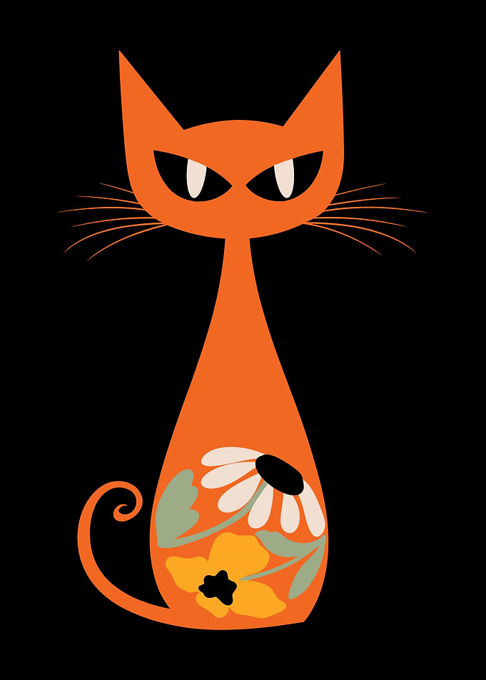 Orange Boho Cat with Floral Accents