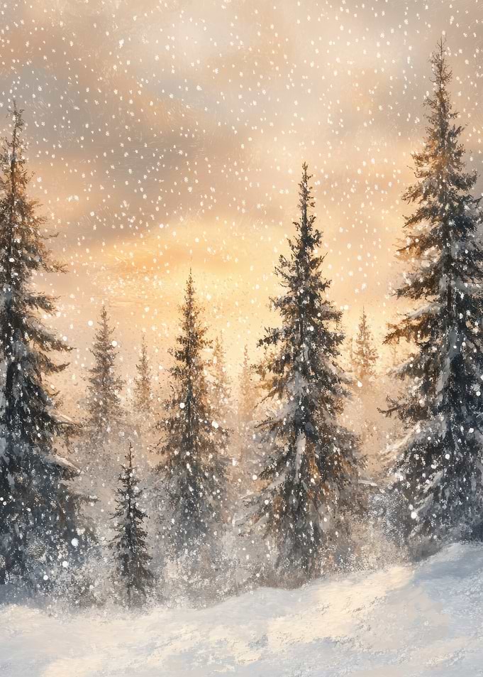 Snowy Forest Sunset