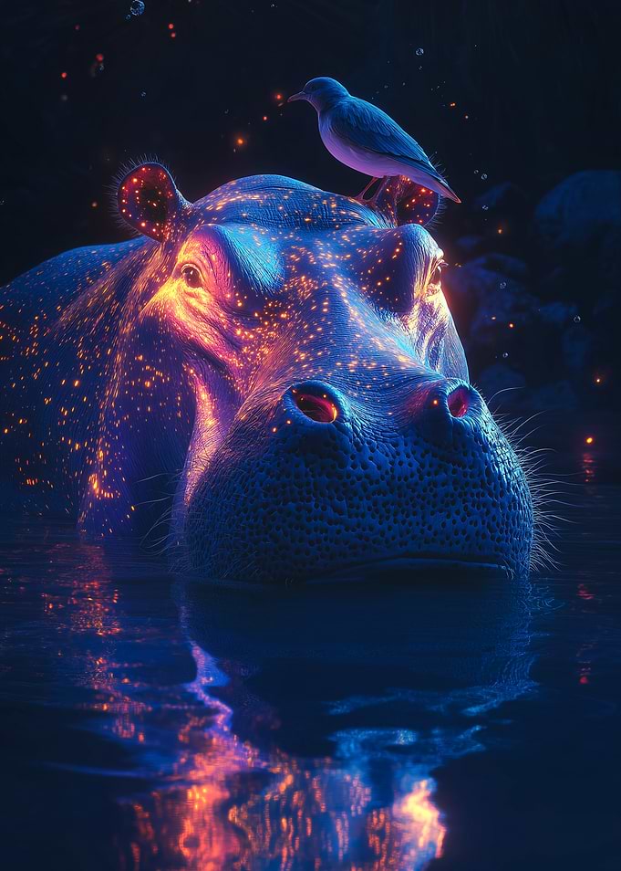 Glowing Hippo in Water