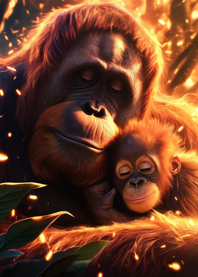 Orangutan Mother and Baby