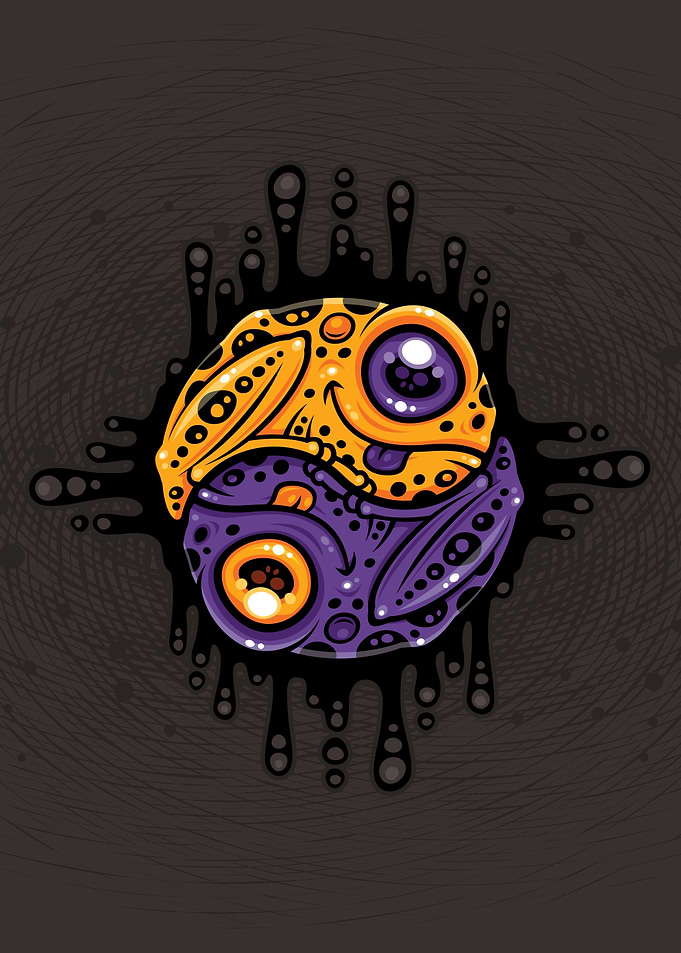 Vibrant Purple and Gold Poison Dart Frog Yin Yang
