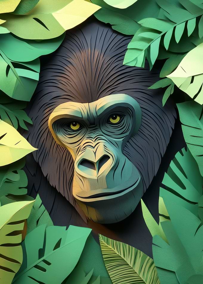 Gorilla in Jungle Leaves