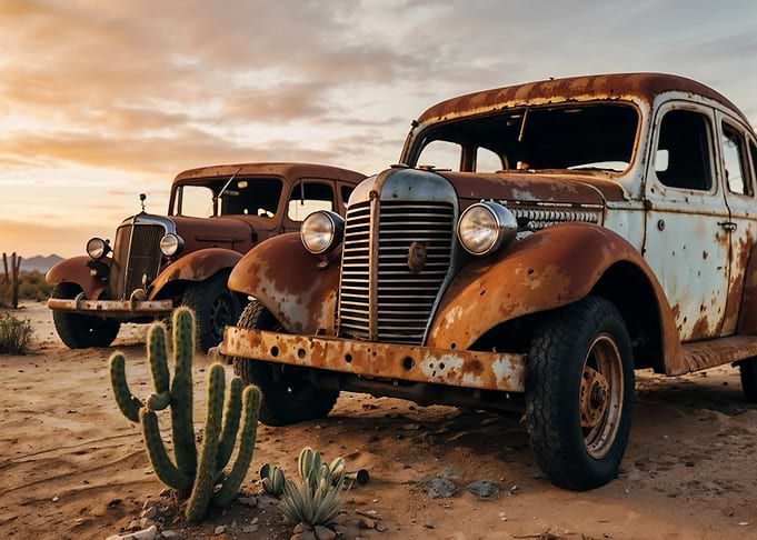 Rusty Vintage Cars in Desert