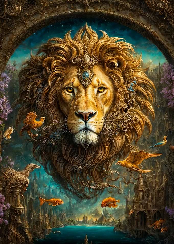 Majestic Lion in Fantasy Realm