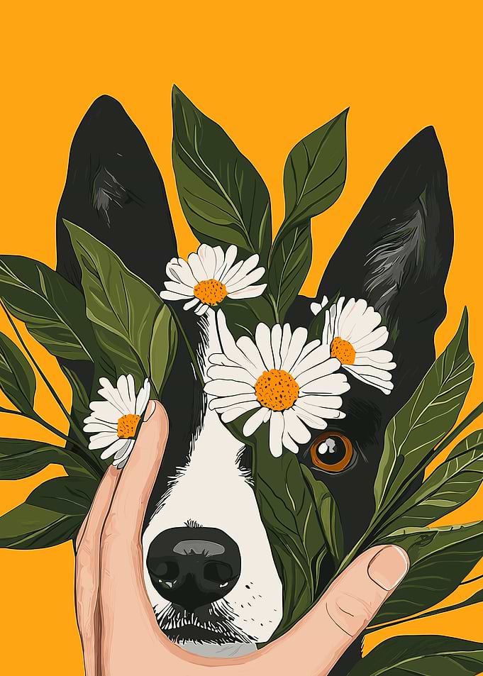Dog with Daisies