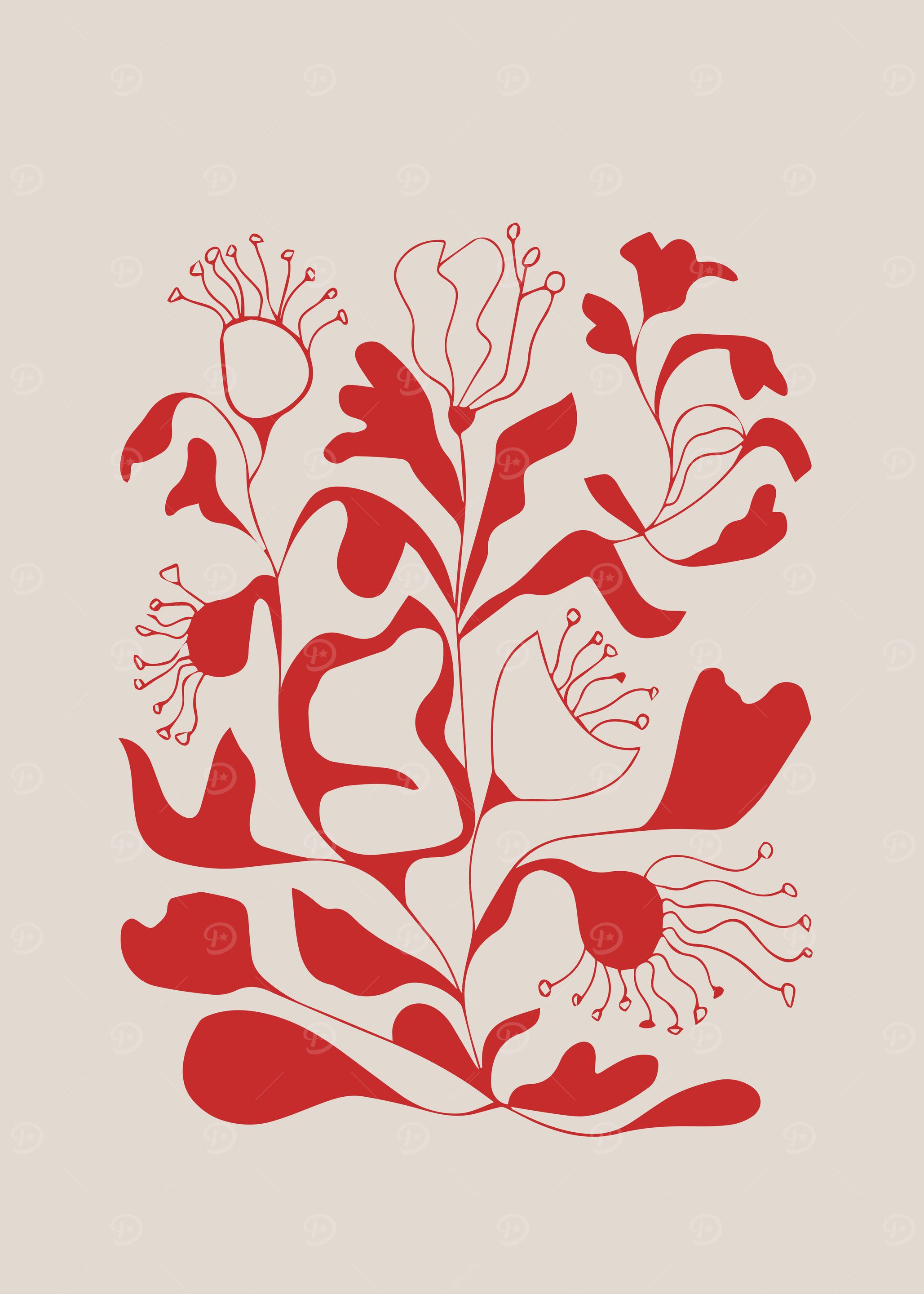 Abstract Red Botanical Design
