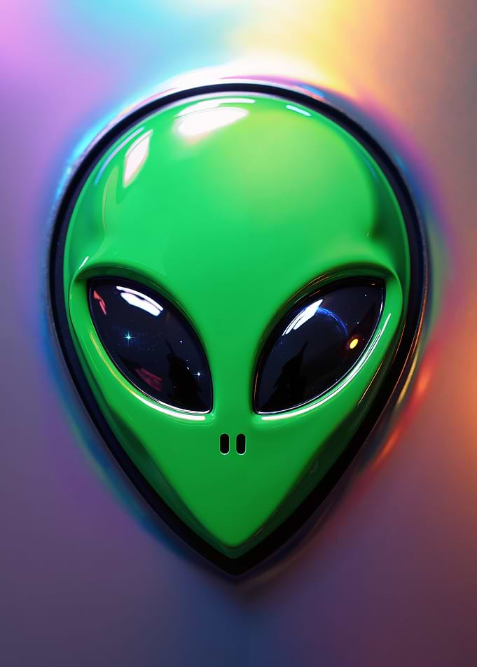 Metal Alien Head Icon Stamped Iridescent Titanium Texture