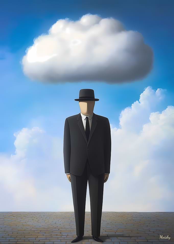 Surreal Man Under a Floating Cloud