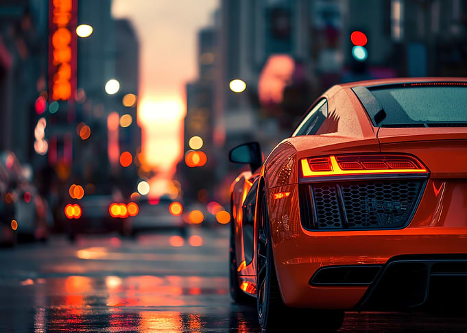 Orange Audi R8 in the city
