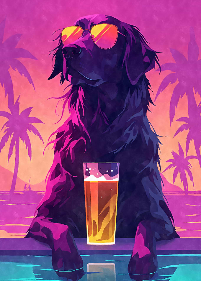 80s Retro Flat-coated Retriever