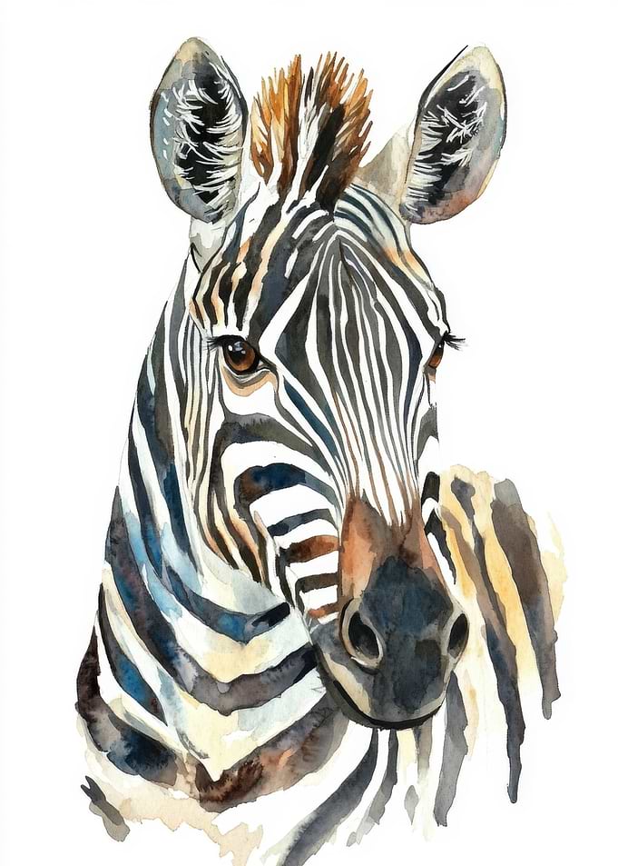 Watercolor Zebra Portrait