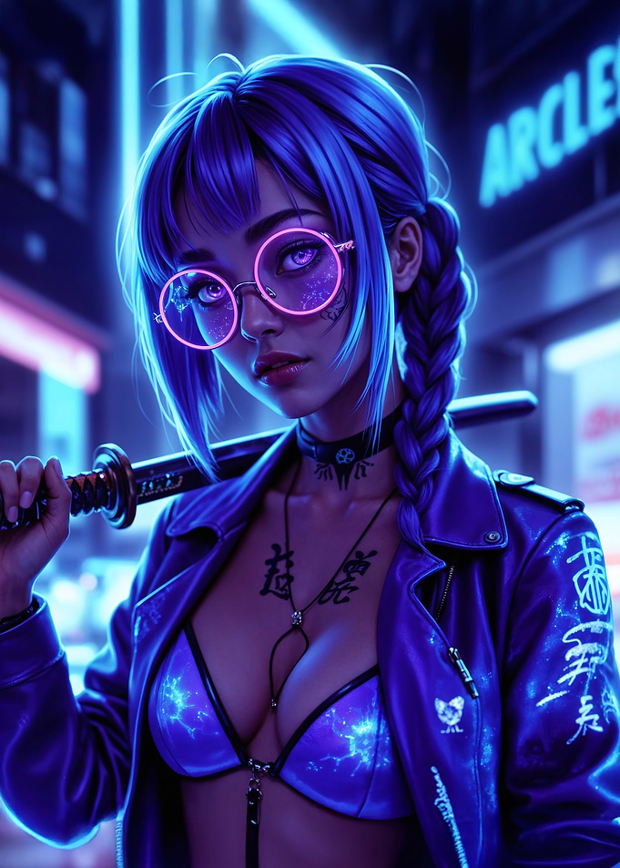 Cyberpunk Girl with Katana