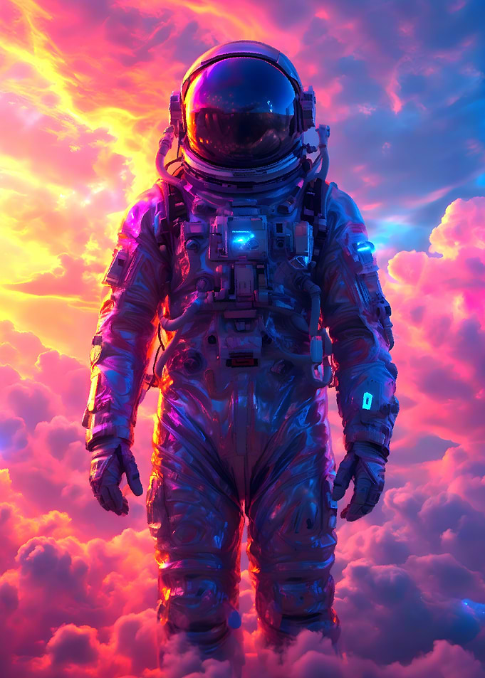 Astronaut in Neon Clouds Space