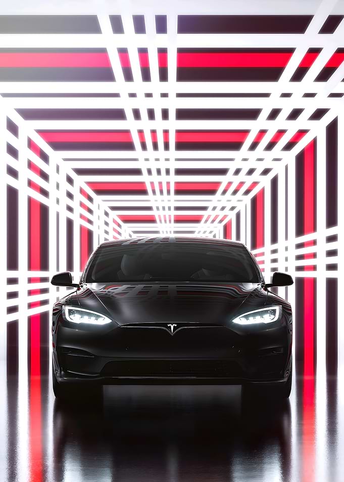 Tesla Model S in Neon Tunnel
