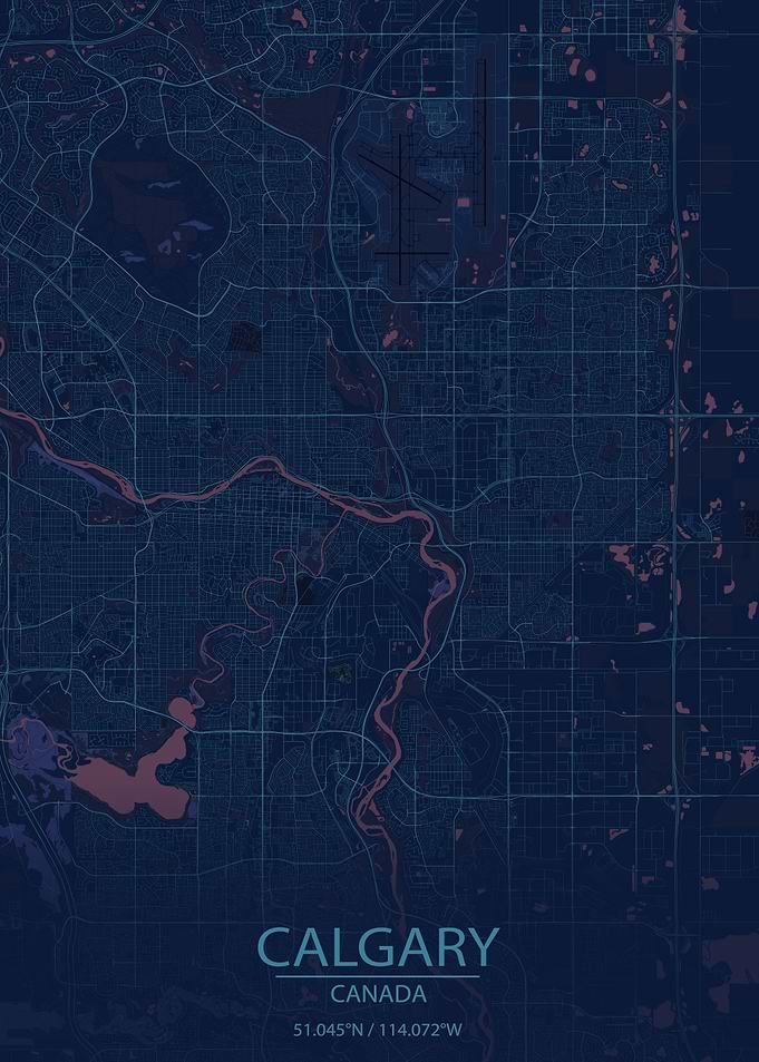 Calgary Canada Blue and Purple City Map
