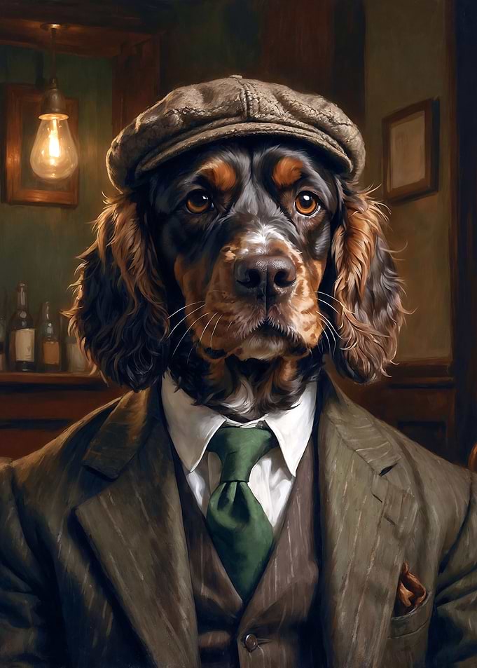 Cocker Spaniel Dog Wearing a Suit in the Pub