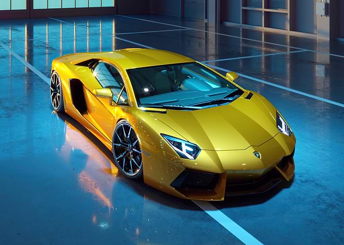Yellow Lamborghini in Garage