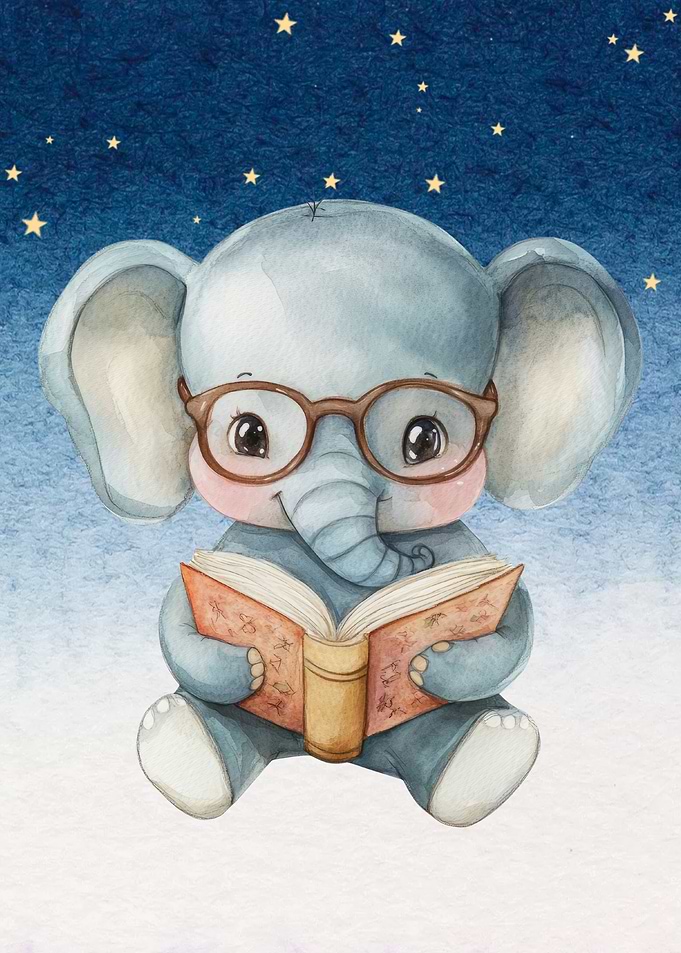 Cute Elephant Reading
