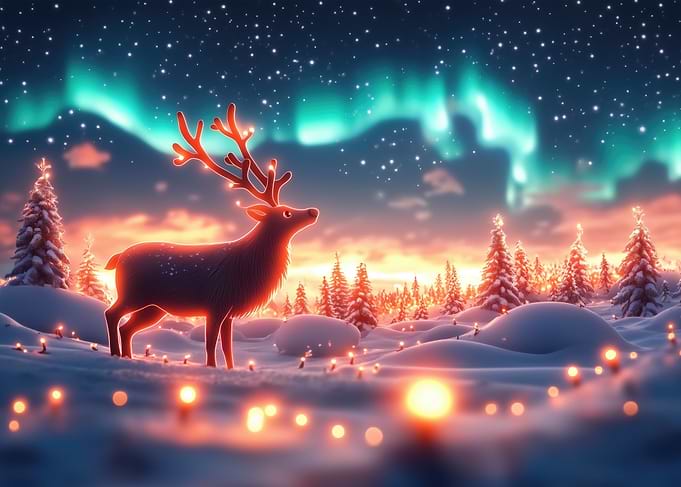 Winter Magic: Deer Under Aurora Borealis