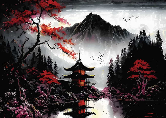 Red Japanese Landscape