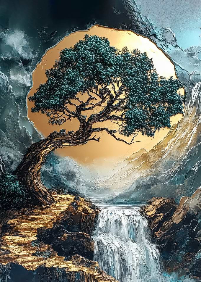 Golden Waterfall Landscape