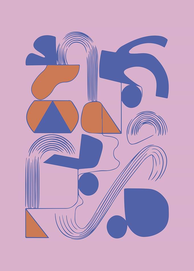 Geometric Abstract Art in Lavender, Blue, and Terracotta