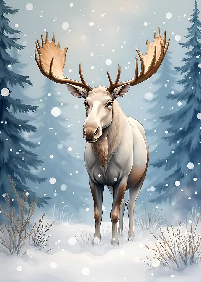 Majestic White Moose in Winter
