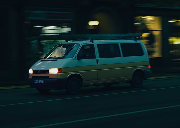 Van on City Street