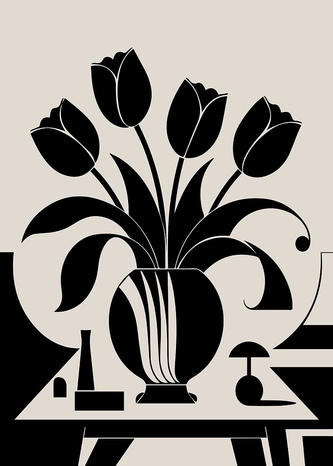 Mid-Century Modern Tulip Vase in Black and White