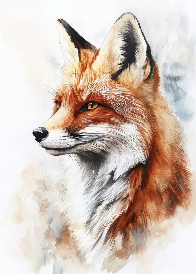 Red Fox Watercolor Portrait