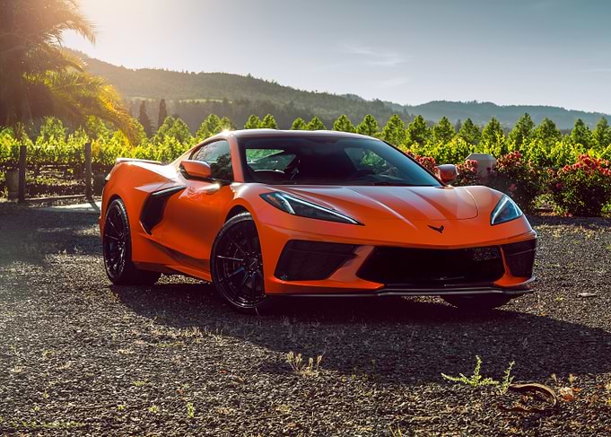 Orange Corvette in Vineyard