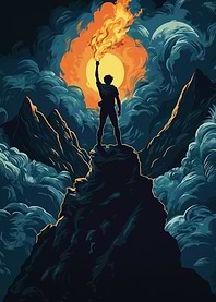 Hero with Torch on Mountaintop
