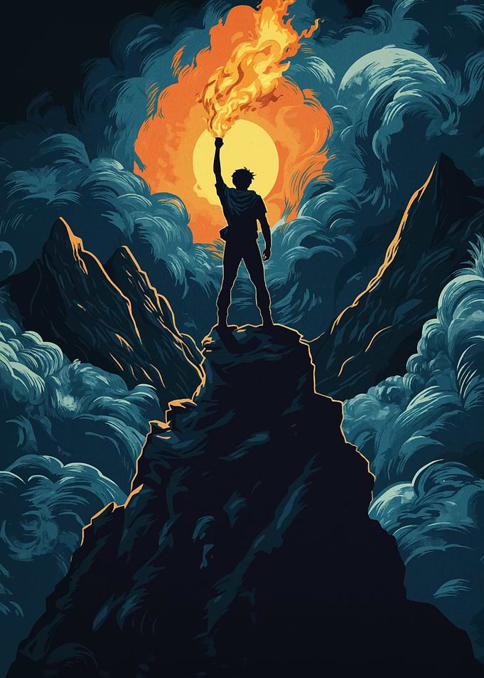 Hero with Torch on Mountaintop