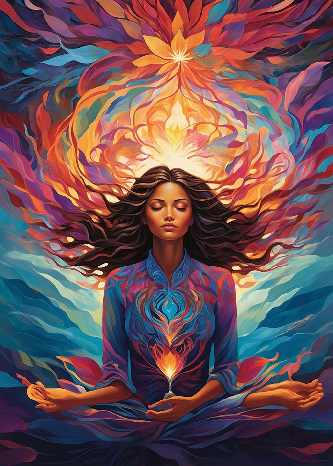 Woman Meditating with Flame