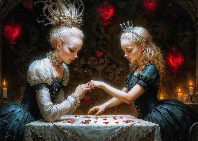 Two Queens and Hearts, Alice in Wonderland inspired