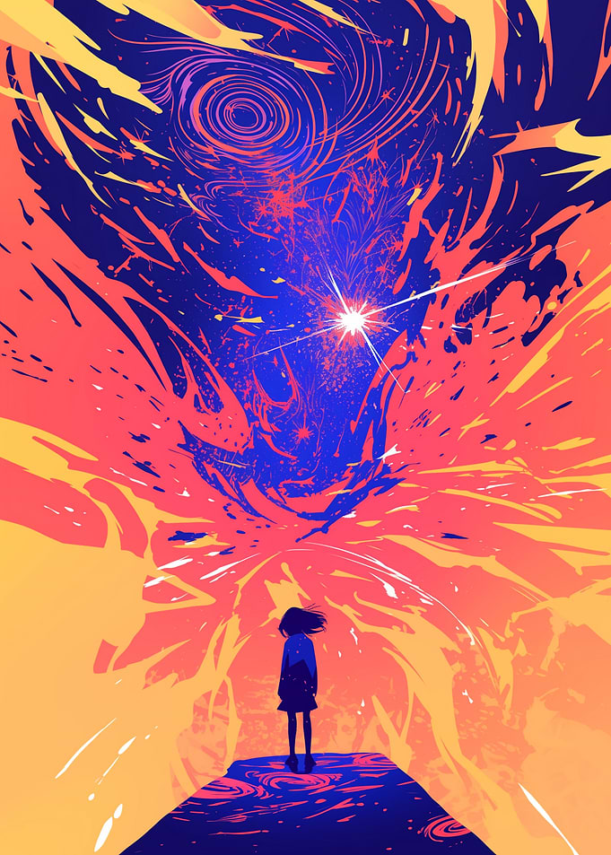 Girl Facing Cosmic Vortex