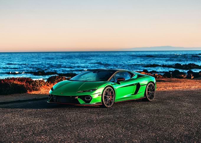 Green Lamborghini by the Sea