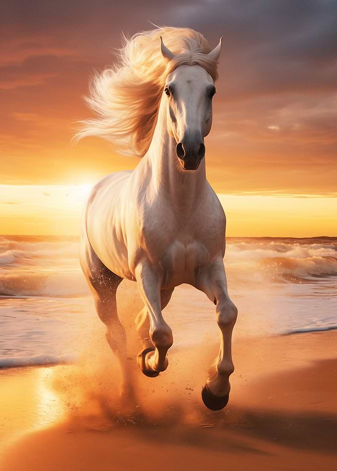White Horse Running on Beach