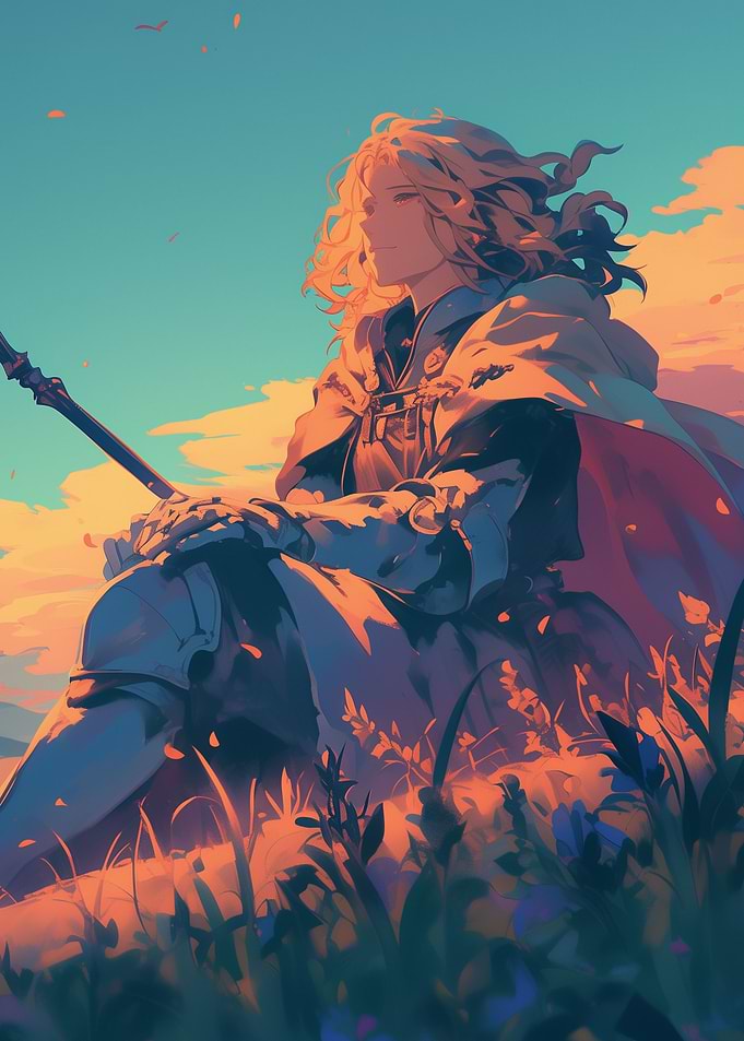 Anime Knight at Sunset