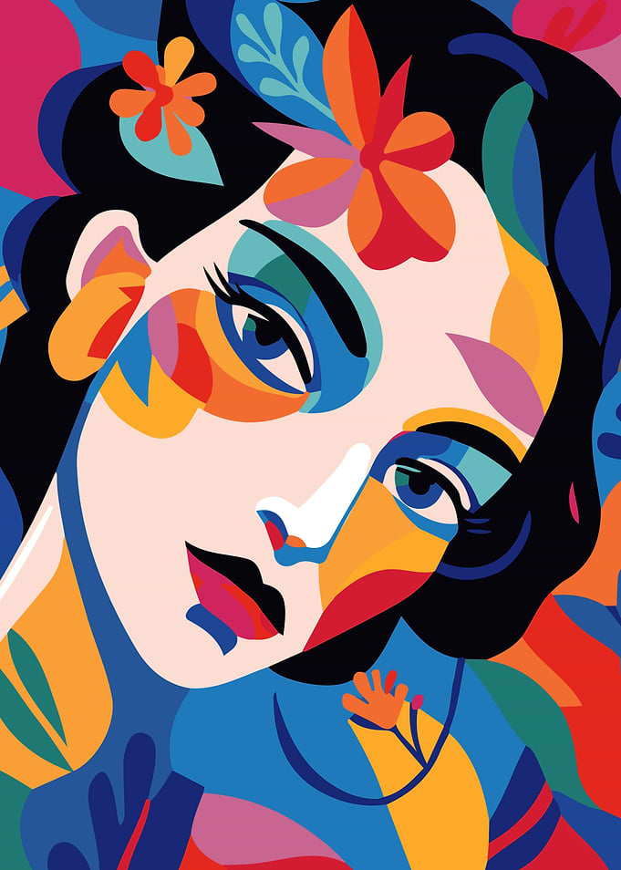 Abstract Woman with Flowers