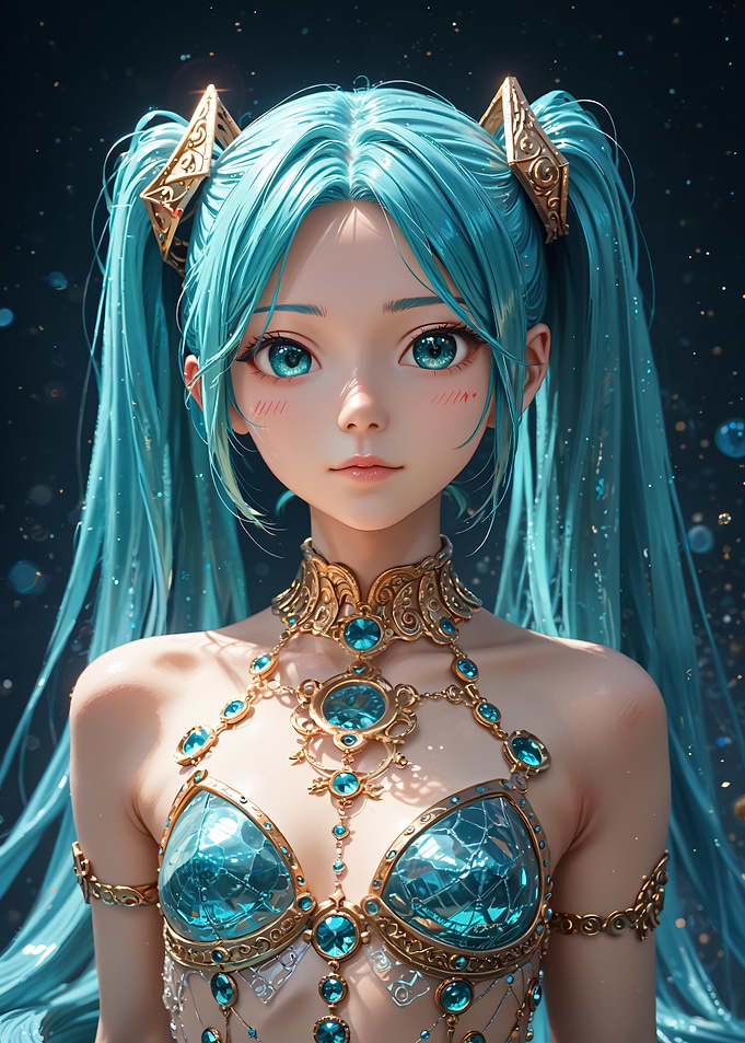 Anime Girl with Blue Hair and Jewels