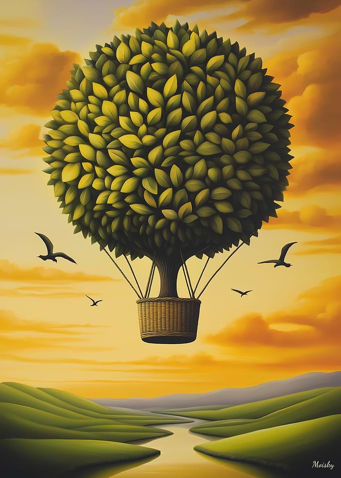 Tree Balloon Over Surreal Landscape