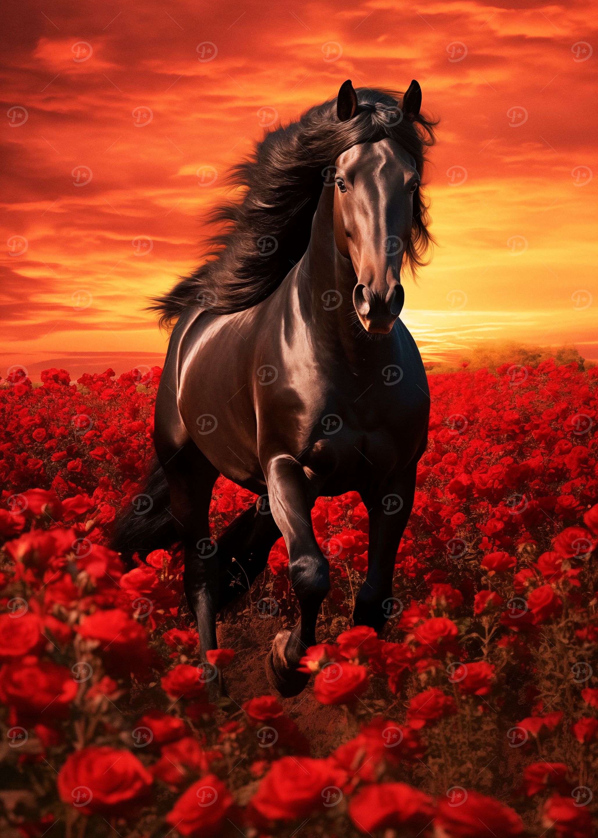 Black Horse in Red Field