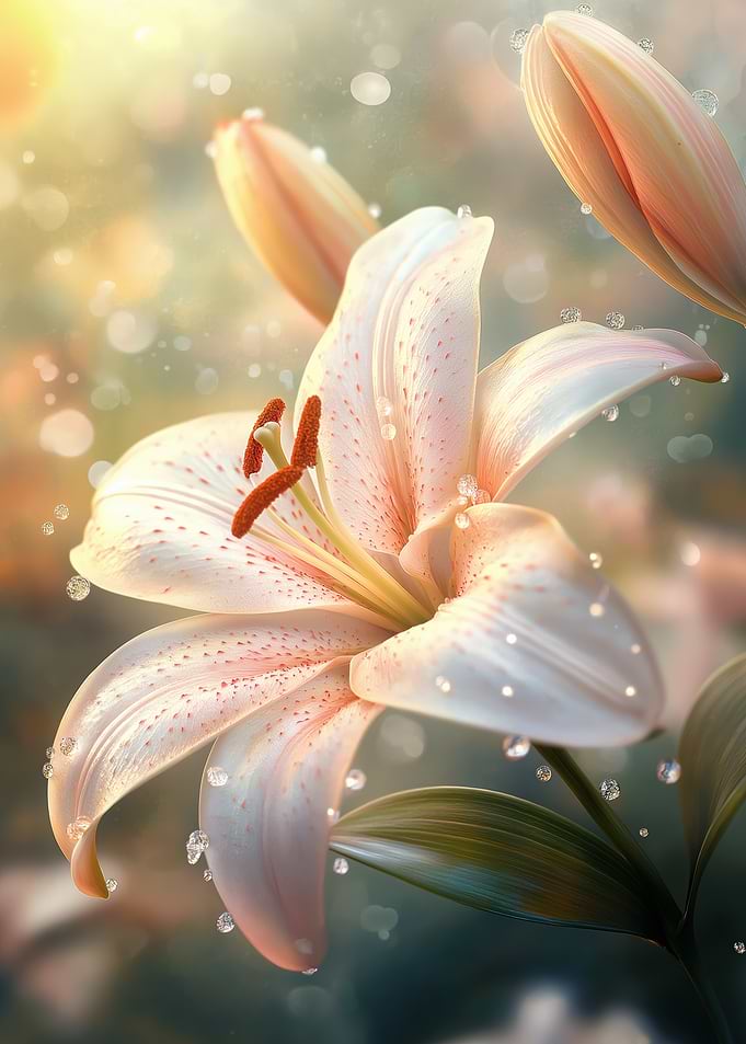 White Lily with Dew Drops