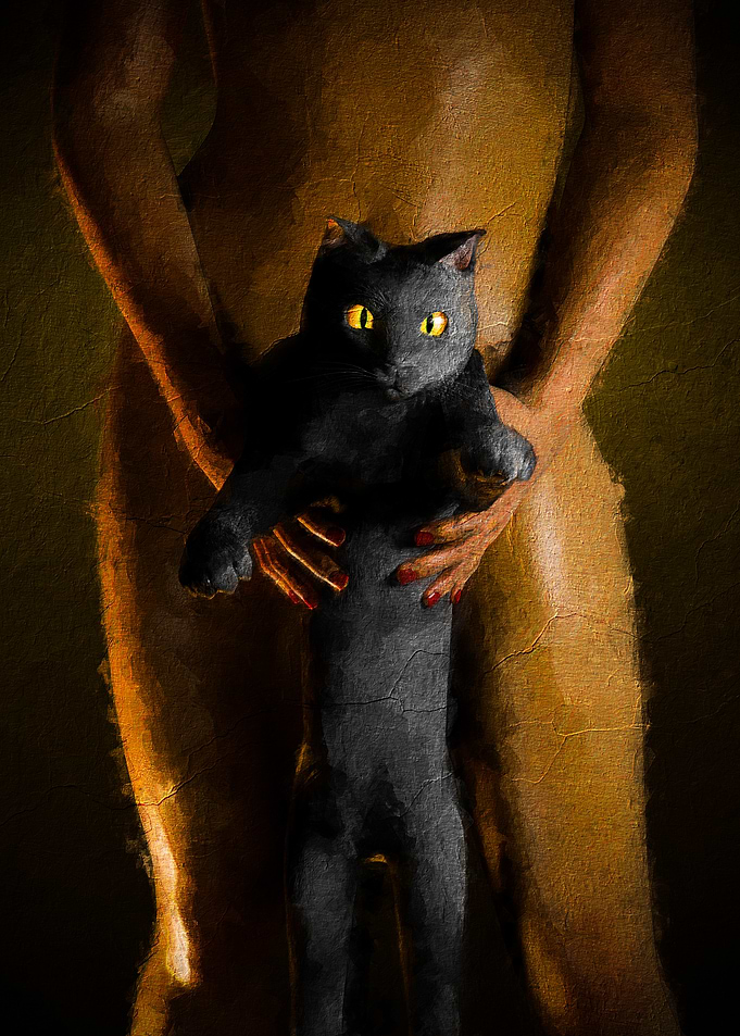 Woman Holding Black Cat