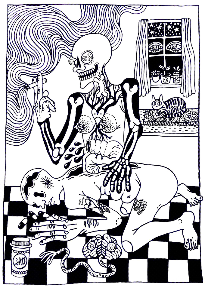 Skeleton Smoking with Figure