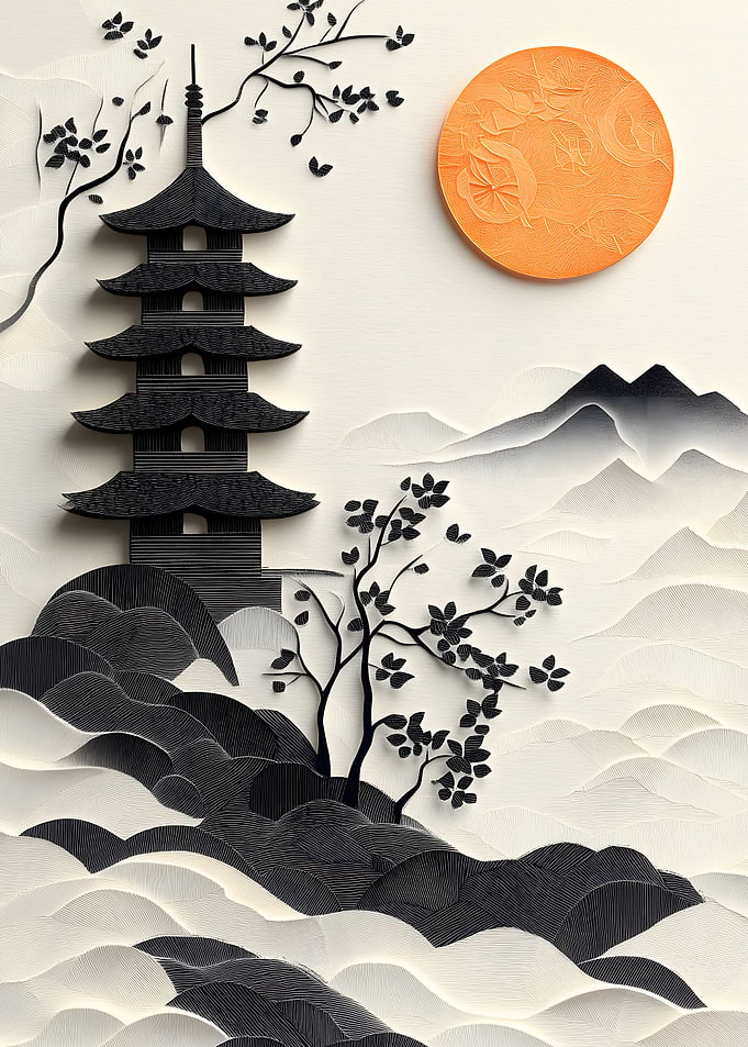Japanese Pagoda Landscape